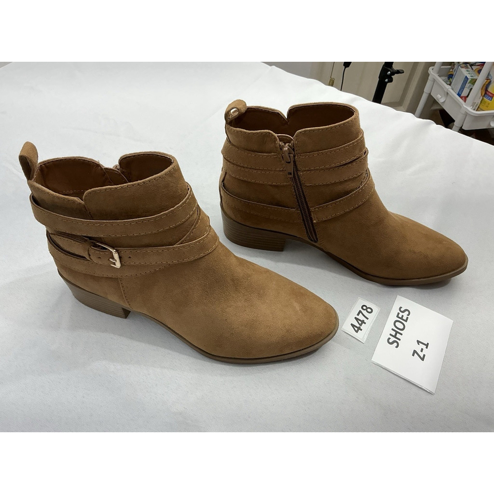 Womans Sun Stone Saandisf Ankle Boots 7.5 M Brown Side Zip Strappy Low Heel